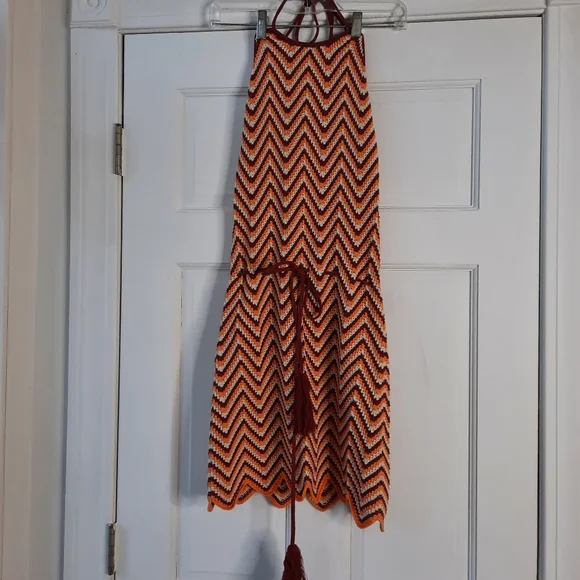 RONNY KOBO Tasseled crochet-knit halterneck mini dress NWT